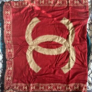 Designer inspired CC Iconic Red and Cream Logo Scarf